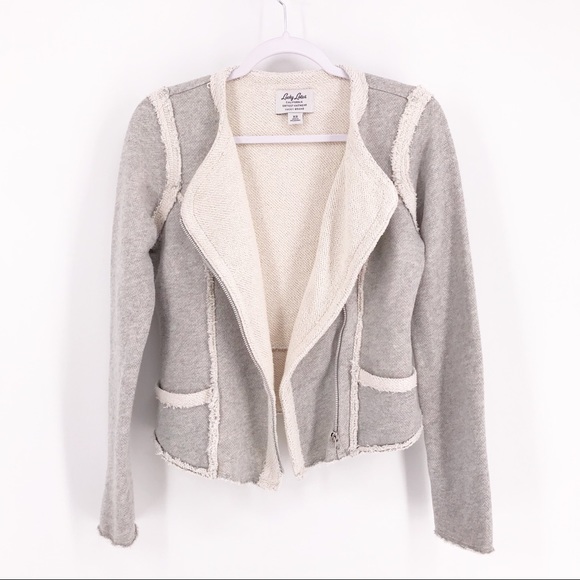 SOLD: Lucky Brand Gray Raw Edge Cotton Moto Jacket - Picture 3 of 8